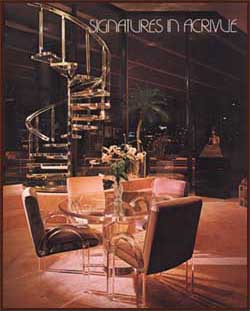 Acrylic Spiral Staircase, 
Le Dome Dinning Table, 
JC-515 Acrylic Arm Chairs.
